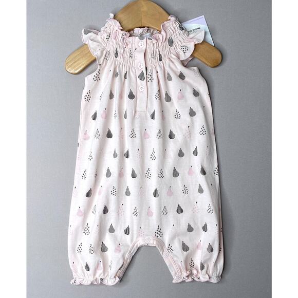 NWT Feather Baby Pink Angel Sleeve Pear Print Pima Cotton Romper Girls 3-6 Mo